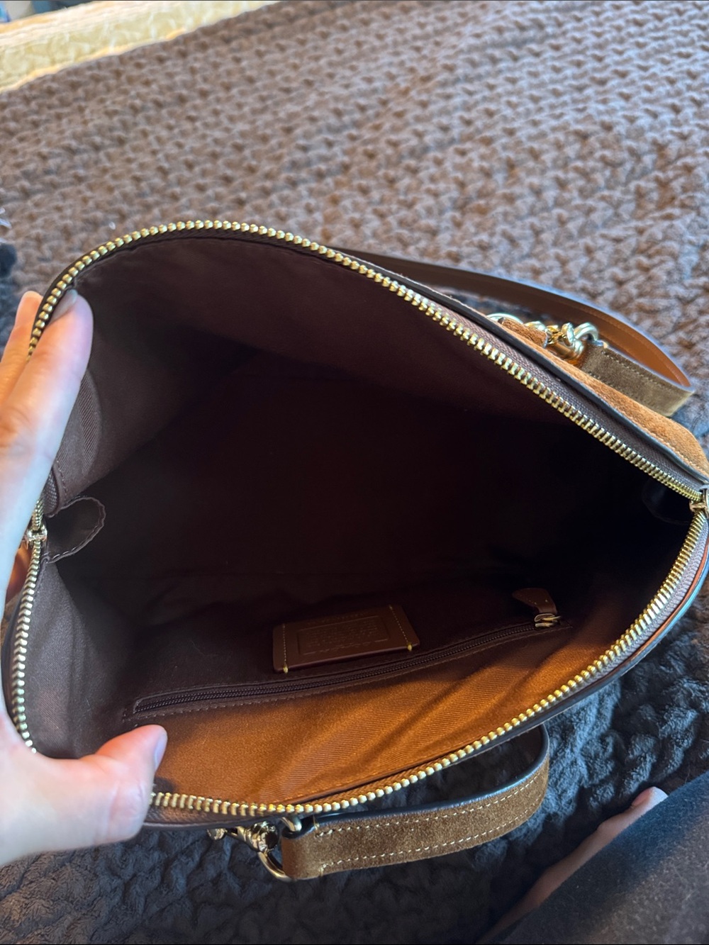 Coach brown suede Lara satchel bag purse - Picture 5 of 8